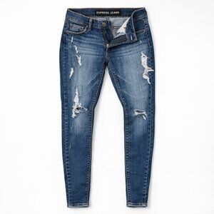 Express Mid Rise Legging Jeans Size 10 Distressed Dark Wash Stretch Denim